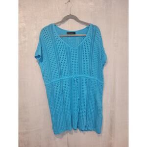Merokeety Ocean Blue‎ Swimsuit Sweater Short Sleeve XL Tunic Coverup Beach Vacay